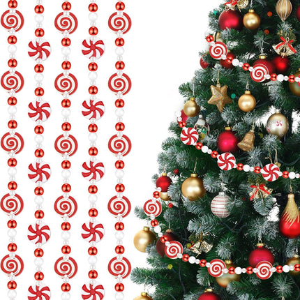 Zeyune 2 Pcs 13 Feet Christmas Candy Garlands Christmas Tree Garland Decorations Peppermint Beaded Candy Hanging Garland for Xmas Tree Wreaths Fireplace Holiday Party Supplies Home