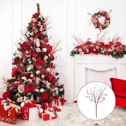 Christmas Glitter Curly Tree Picks Wispy Willow Stem Glittered Twigs Decor Wreath Garland Floral Arrangement Glitter Stems for Xmas Tree Decor(Red,24 Pcs)