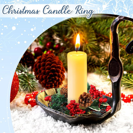 Set of 8 Christmas Candle Rings Christmas Wreaths Berry Pinecone Red Poinsettia Candle Wreaths Rings Mini Christmas Candleholders Xmas Wreath Candle Holder for Christmas Centerpiece(Cute)