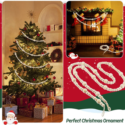 2PCS Wood Beads Garland Christmas, 14.4Feet Wooden Bead Garland for Christmas Tree Decoration, Round Wooden Beads Farmhouse Boho Ornaments for Wall Hanging Home Decor