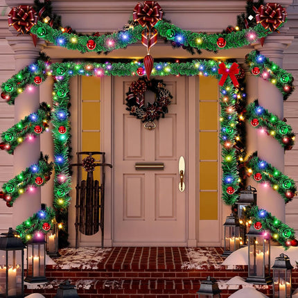 60 ft Prelit Christmas Garland with Lights Lighted Artificial Pine Garlands with 40 Balls Outdoor Christmas Garlands Hanging Garland for Fireplace Mantle Stair Railing Holiday Decorations