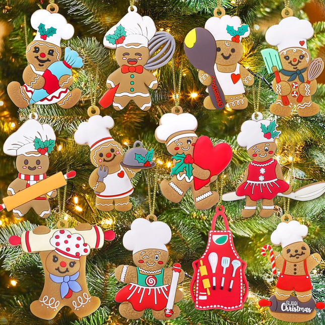 12pcs Gingerbread Christmas Decoration for Tree, Cooking Gingerbread Man Ornaments, Baking Gingerbread Hanging Decor Figurines for Christmas Tree Home Kitchen Party Supplies