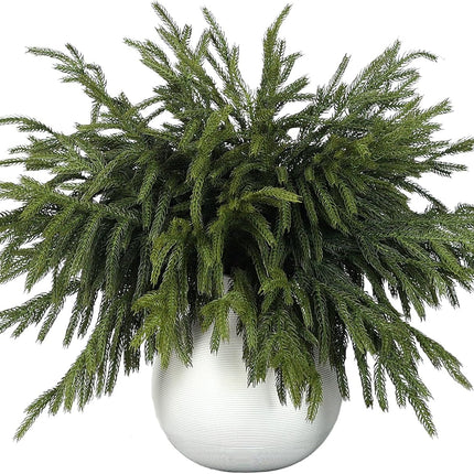 32 Pcs Real Touch Norfolk Pine Branch -18" Artificial Christmas Green Plants Branches Faux Greenery Stem Fake Cedar Pine Picks for Vase DIY Crafts Garland Wreath Xmas Indoor Outdoor Home Decor