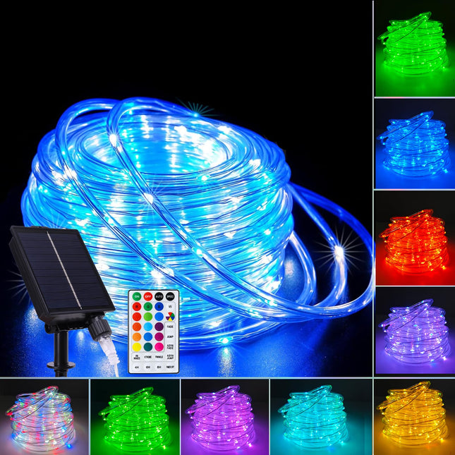 66FT Solar Rope Lights Outdoor - 200 LEDs 18 Color Changing Fairy Lights Outdoor Waterproof with Remote & Timer & 8 Lighting Modes, Indoor Outdoor Lights for Xmas Garden Fence Tree Party