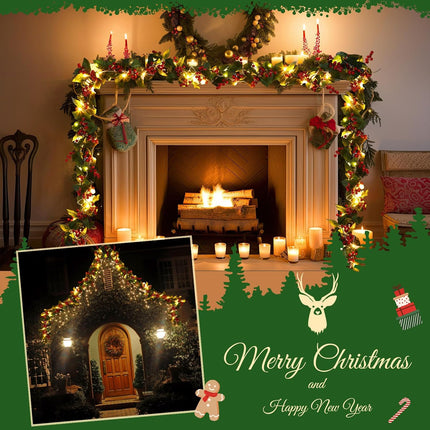 6 Pcs Christmas Garland with 30 LED Lights 36 ft Berry Artificial Garland Warm LED Christmas Decorations Xmas Green Table Decor for Indoor Outdoor Fireplace Stairs Mantel Door Holiday