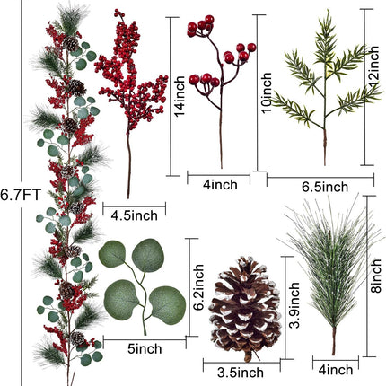 DearHouse 6 FT Red Berry Christmas Garland with Berries Pine Cones Spruce Eucalyptus Leaves Winter Greenery Garland for Holiday Season Mantel Fireplace Table Runner Centerpiece Decor