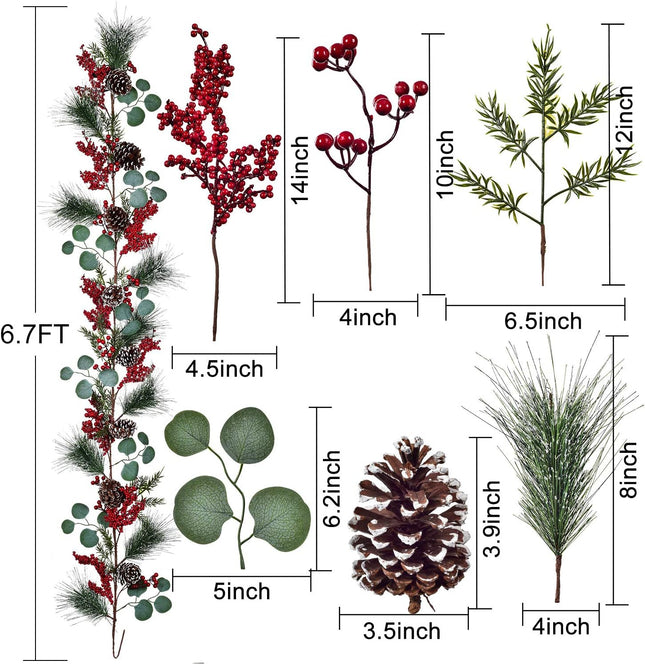 DearHouse 6 FT Red Berry Christmas Garland with Berries Pine Cones Spruce Eucalyptus Leaves Winter Greenery Garland for Holiday Season Mantel Fireplace Table Runner Centerpiece Decor