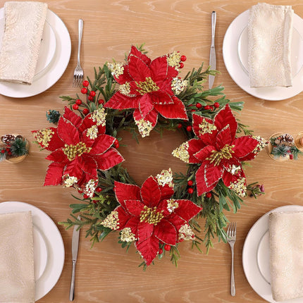 U'Artlines 12 Pcs Large Poinsettias Artificial Christmas Flowers with Clips, 9 Inch Glitter Red Poinsettia Flowers Christmas Decorations for Xmas Tree Year Holiday Wedding Party Ornaments