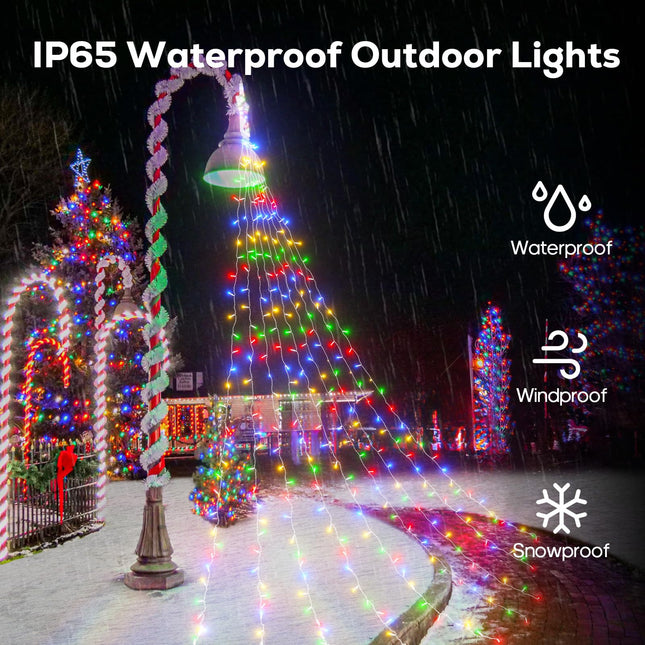 12.5ft Christmas Outdoor Decorations with Remote, 320 LED 9 Strands Waterfall Tree Lights for Yard, 8 Modes & Timing, Waterproof Christmas Lights, Indoor Outdoor Topper Star Lights for Yard Tree