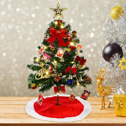 Aoriher 24" Mini Christmas Tree Set with Lights Tabletop Boxes Hanging Ornaments 15" Miniature Red Plush Tree Skirt Plush Christmas Tree Mat for DIY Christmas Decorations Home Bedroom