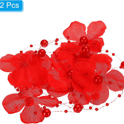 PATIKIL Flower Pearl String Beads Garland, 2 Pcs 4.3 Ft Artificial Pearl Wire Garland for Christmas Tree Party DIY Craft Home Wedding Decorative, Red