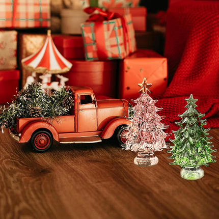 Crystal Christmas Tree Figurine Set Mini Handmade Glass Tree for Holiday Decor, Miniature Green & Clear Trees as Tabletop Ornaments Centerpieces, Festival s for Christmas Home Decor Craft Party