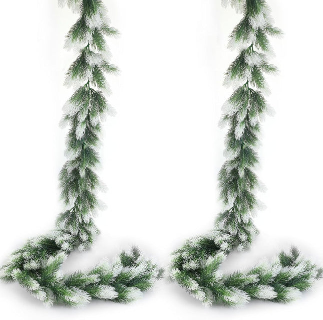 Cindeer 2 Pcs 6 Ft Christmas Cedar Garland Artificial Snow Pine Garland Christmas Gradient Cypress Garland for Mantel Fireplace Table Runner Centerpiece Decor Holiday Christmas Tree Decorations