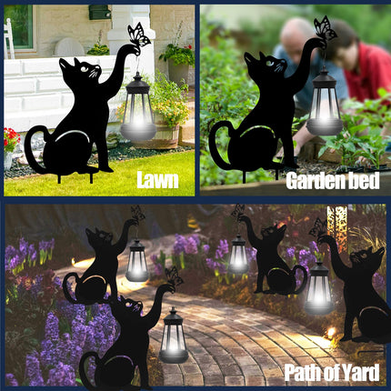 Solar Lights Outdoor Garden Decor - Black Cat Figurine Light Stake with Butterfly Decorative Metal Housewarming Ornament for Yard Pathway Lawn Patio – Unique Ideas for Christmas