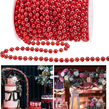 60.5FT Christmas Tree Beads Garland Decor Artificial Plastic Pearls Beads Roll for Xmas Tree Party Wedding Decoration Supplies(Red)