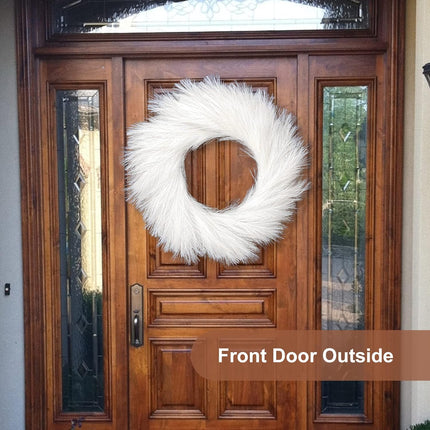 27in White Pampas Grass Wreath for Boho Wall Decor,Fall Wreaths for Front Door Outside,Full and Non-Shedding Silk Faux Pampas Wreath.