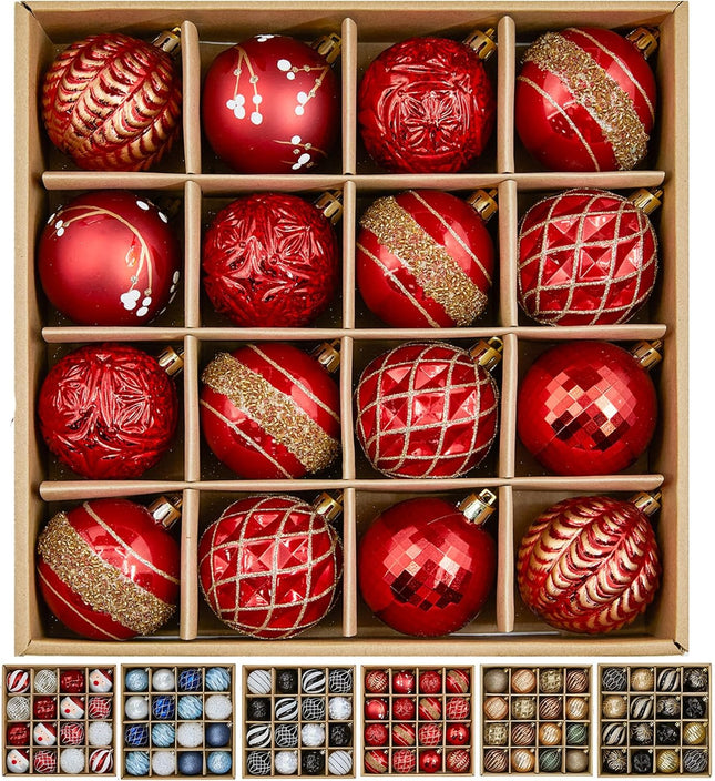 Pack of 16 Shatterproof Hanging Christmas Tree Balls with Hooks - 2.36 Inches Ball Ornaments for Xmas Tree Decoration, Red Gold Plastic Ball Baubles for Xmas Tree Wreath Garlands Party Decorations