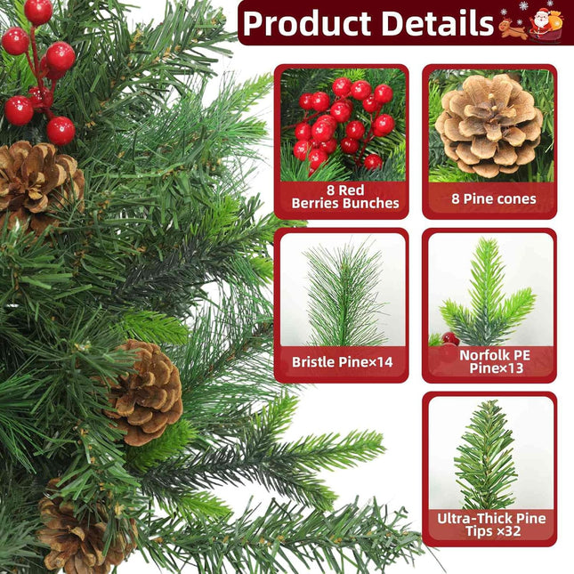 2 Pack 22 Inch Table top Christmas Tree with 60 LED Lights Timer, Realistic-Feel PE Artificial Small Christmas Trees Warm White Lights Pine Cones Red Berried, Xmas Mini Tree for Indoor Home Holiday