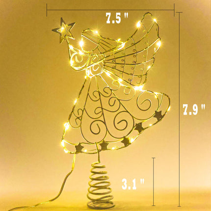 Angel Tree Topper with Lights, 11" Christmas Tree Topper Angel, Metal Christmas Tree Angel Topper Lighted, Battery Operated Angel Christmas Tree Topper, Tree Toppers Christmas Decorations