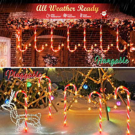 24 Pack Christmas Decorations Outdoor Solar Candy Cane Lights, LETMY Solar & USB Rechargeable Solar Christmas Pathway Lights, 144 LED 10 Modes Waterproof Outdoor Christmas Decorations for Yard Pathway