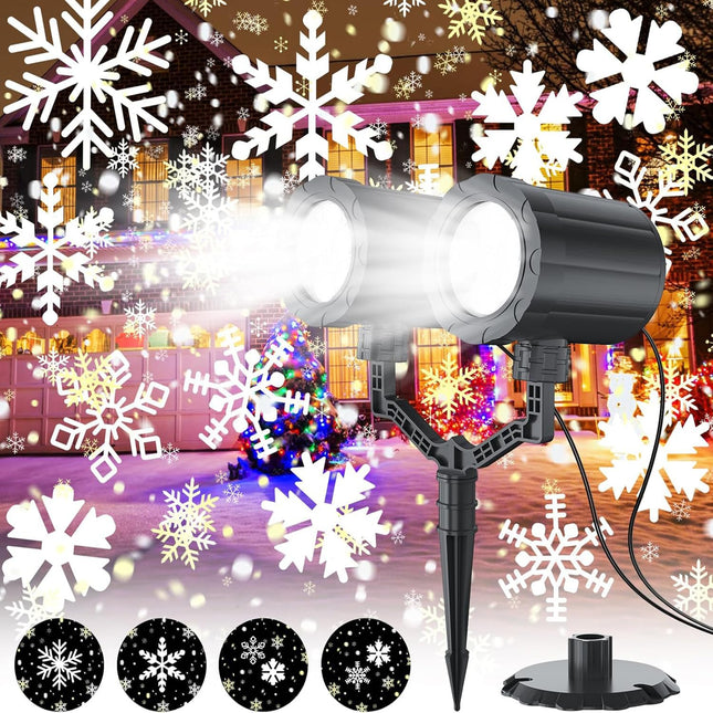 Snowflake Christmas Projector Lights Outdoor,Snowfall Projector Dynamic 360° Rotating Double Head Projector Lights,IP65 Waterproof Projector Led Lighting for Garden Patio Landscape Xmas Decorations