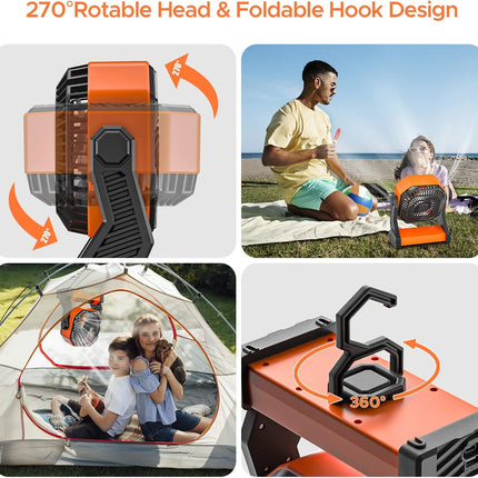 20000Mah Rechargeable Camping Fan With Led Lantern, 58Hrs Portable Battery Operated Desk Fan With Hanging Hook For Camping Picnic