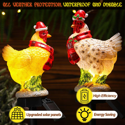 2 Pack Christmas Chicken Solar Light Christmas Stake Light for Outside Waterproof Chicken Statue Solar Light for Winter Home Patio Garden Yard Lawn Pathway Walkway Xmas Outdoor Decoration