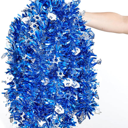 33ft Hanukkah Tinsel Garland, Blue Silver Metallic Twisted Tinsel Garland with Dreidel Star of David Hanging Garland Decoration for Chanukah Party Tree Fireplace Mantle Home Party Decor