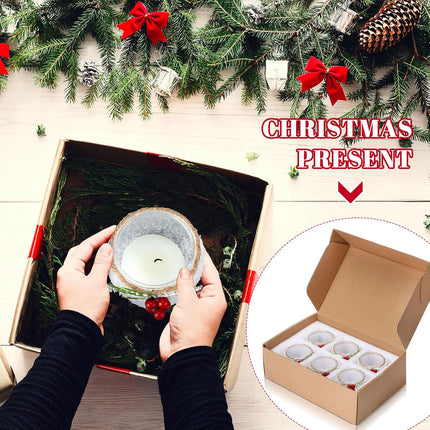 6 Pcs Christmas Votive Candle Holders with Snowy and Red Berry Pine Leaves Xmas Glass Tealight Candle Holders for Table Centerpiece Fireplace Home Ornaments Wedding Party Indoor Decorations