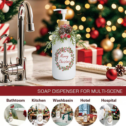 Christmas Soap Dispenser,Christmas Decoration Bathroom Hand Soap Dispenser and Christmas Kitchen Decor,Cute Christmas Soap Pump for Farmhouse Indoor Christmas Bathroom Decor（8.26inch）