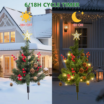 6Packs 35.4inch Lighted Christmas Trees for Outdoor Yard Decorations Battery Powered Christmas Trees with Timer, Waterproof Xmas Tree with Stakes, Red Cones, Pines, Pathway Lights for Lawn (6)