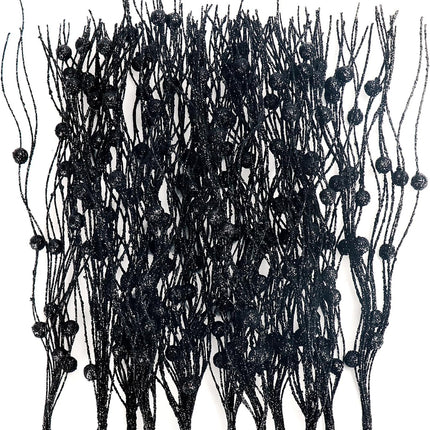 10 Pcs Artificial Glitter Berry Stems for Christmas Tree Picks Curly Sprays Faux Glitter Berry Branches Christmas Tree Twigs Filler Decorations Festival Wreath Supplies Table Centerpiece (Black, 10)
