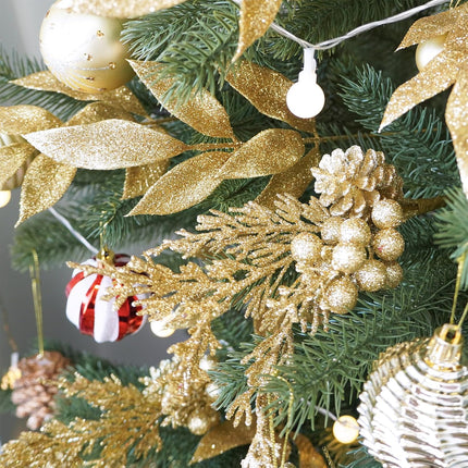 Winlyn 24 Pcs Christmas Artificial Leaf Sprays Pine Needles Pinecone Berries Stems Gold Glittered Christmas Decoration Picks 12.2"- 14.2" Tall for Gold Christmas Tree Seasonal Wreath Holiday Décor