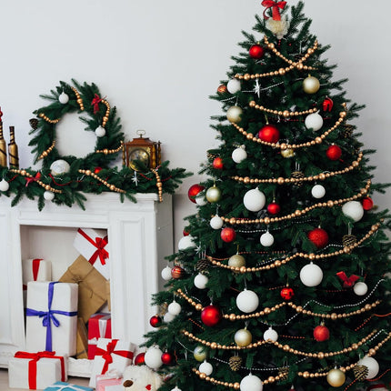 4 Pcs 72 ft Christmas Tree Wood Bead Garland Christmas Wooden Beads Garland Hanging Boho Xmas Decor Rustic Farmhouse Home Decor for Table Wall Holiday Mantel Ornaments (Gold)
