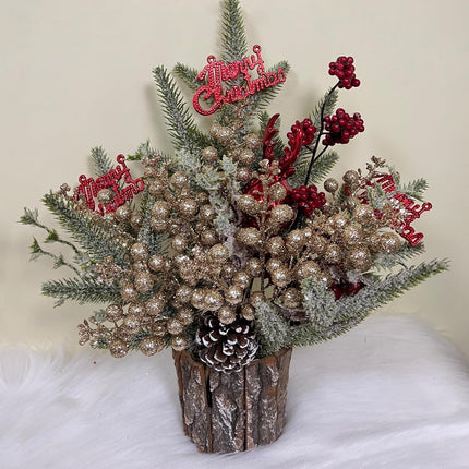 24 Pieces Christmas Glitter Berries Stems Artificial Berry Twig Stem Berry Picks Decorations for Christmas Ornaments, DIY Xmas Wreath Holly Berry Holiday and Party Decor (Champagne)