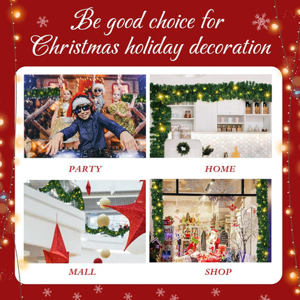 Jexine Christmas Garland Decoration, 16.4 Ft Lighted Xmas Garlands with 70 LED Lights, Christmas Artificial Greenery Garlands Battery Powered String Light for Outdoor Indoor Garden Party(1 Pcs)