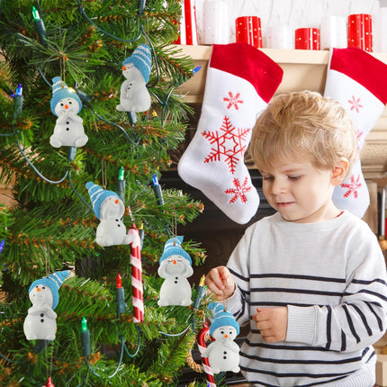 Lyrow 6 Packs Resin Snowman Christmas Ornament with Various Animated Faces Christmas Tree Hanging Decorations, Party Decors for Holiday Stocking Stuffers Tree Wreath Mantel Garland Decor (Blue)