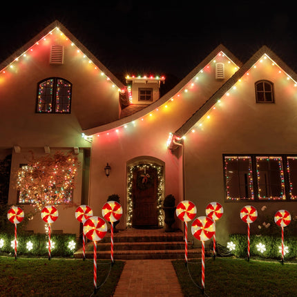 Bencailor 10 Pcs Christmas Pathway Marker Light Xmas Red and White Lollipop Solar Powered Light Christmas Outdoor Decoration Candy Cane Driveway Light Plugin for Yard Patio (Novel)