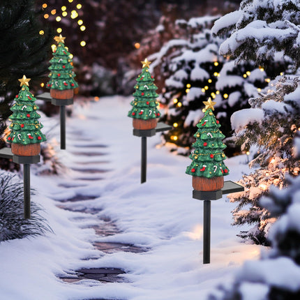 Dazzle Bright 2 Pack Solar Powered Fairy Garden Green Christmas Tree Pathway Lights, Resin Mininatue Walkway Lights Decorative Stakes Christmas Decorations for Lawn Pathway Xmas Yard s
