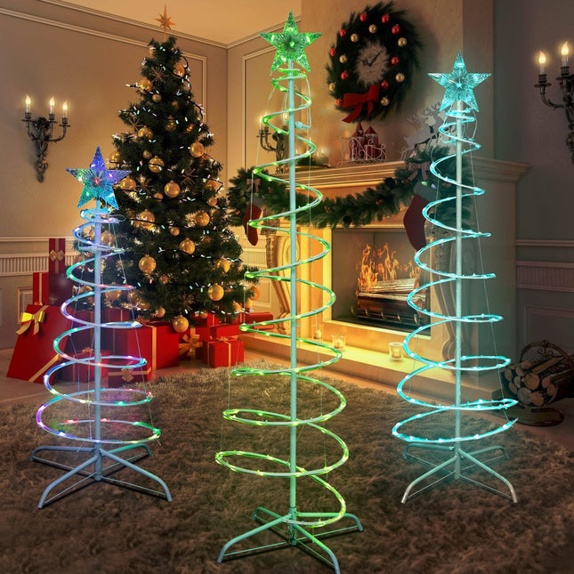 Presence 3 PCS Spiral Christmas Tree with Lights for Outside, Collapsible Multicolor LED Lighted Mode Christmas Tree for Outdoor