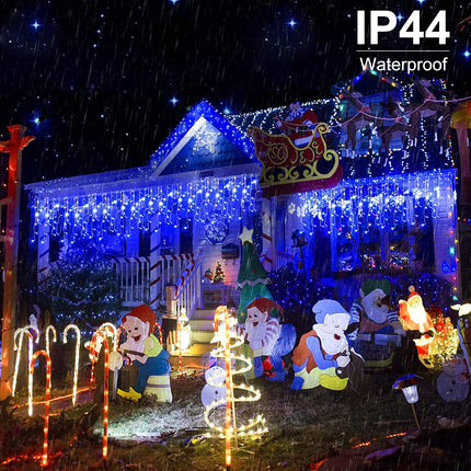 Blue Christmas Lights, 66Ft 736 LED Blue Icicle Lights Outdoor with 138 Drops, 8 Modes Remote and Timer Halloween Icicle Lights, Hanukkah Blue Lights