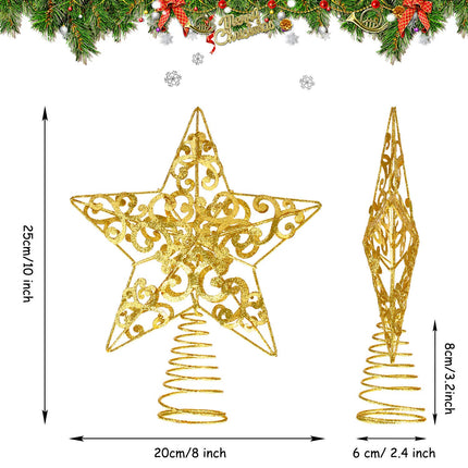 Blulu Glittered Christmas Tree Topper 10 Inch Metal Star Treetop Xmas Hollow-Out Star Topper for Christmas Tree Decoration (Gold)