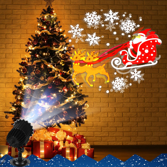 Christmas Projector Lights Outdoor LED Projector Santa Claus on Dynamic Sleigh Waterproof Outdoor Indoor Christmas Projection Patterns Spotlight for Landscape Garden Yard Patio Party