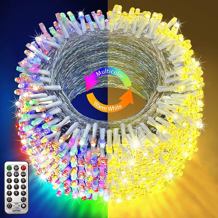 KNO 720 LED 328ft Christmas Lights Color Changing String Lights Outdoor, Clear Wire String Light 11 Modes for Xmas Tree Trunk Yard Wedding Party Holiday Warm White to Multicolor