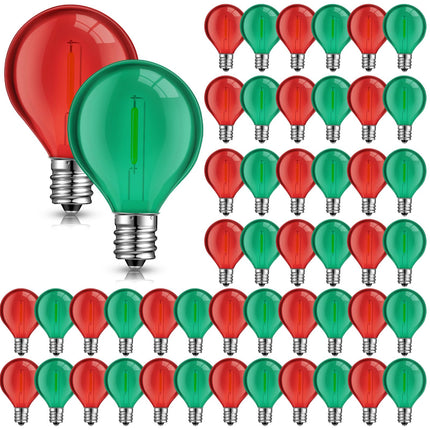 LEIFIDE 100 Pcs G40 LED Light Bulbs Replacement 1W Globe Bulbs Outdoor LED Light Bulb Fits C7 and E12 Candelabra Screw Base Sockets LED String Light Bulbs Shatterproof Bulbs, 2700k(Red, Green)