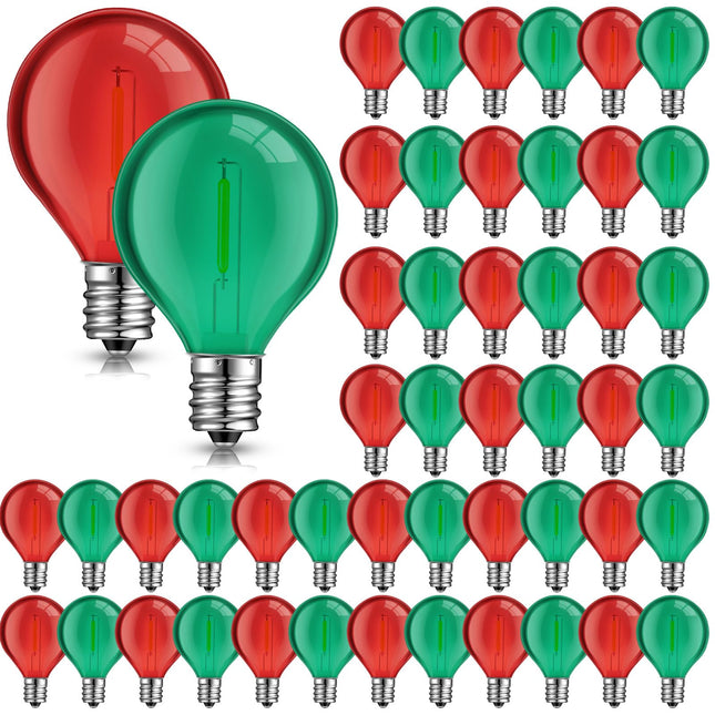 LEIFIDE 100 Pcs G40 LED Light Bulbs Replacement 1W Globe Bulbs Outdoor LED Light Bulb Fits C7 and E12 Candelabra Screw Base Sockets LED String Light Bulbs Shatterproof Bulbs, 2700k(Red, Green)