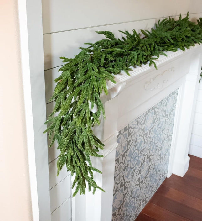 72" Real Touch Norfolk Pine Garland, 6ft Christmas Garland for Mantle, Faux Cedar Garland Realistic, Garlands for Decoration Christmas, Christmas Greenery Garland, Staircase Garland