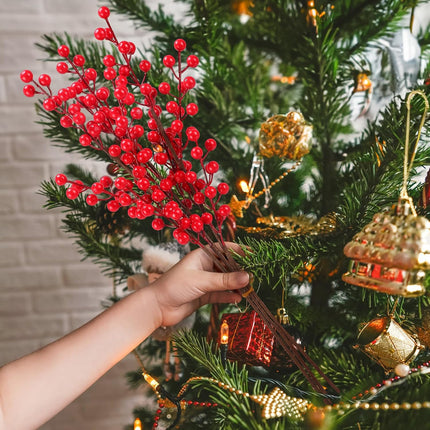 12 Pcs Christmas Berry Stems Berry Picks 20.5 Inch Artificial Christmas Picks Christmas Tree Picks and Sprays Holly Berries Branches for Christmas Decorations Festival Holiday (Red)