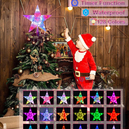 Christmas Star Tree Topper with 128 Light Flashing Modes, Remote Control, 9 Inch Christmas Tree Topper LED Light for Indoor Office Xmas Year Christmas Tree Decorations