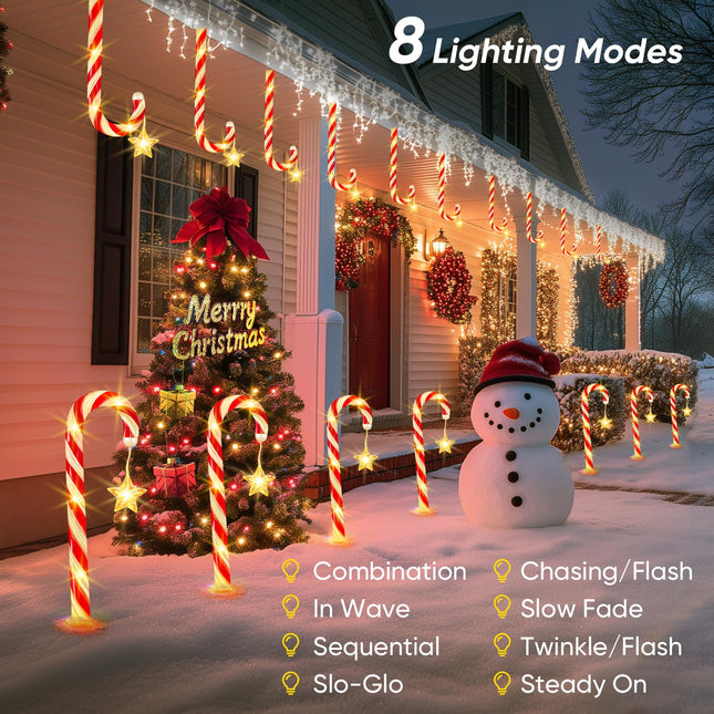 Christmas Decorations Solar Lights Outdoor: 24 Pack 144 LED Solar Christmas Lights Outdoor Waterproof, 8 Modes Solar Powered Candy Cane Lights for Pathway Yard Garden Porch Patio Holiday Xmas Decor